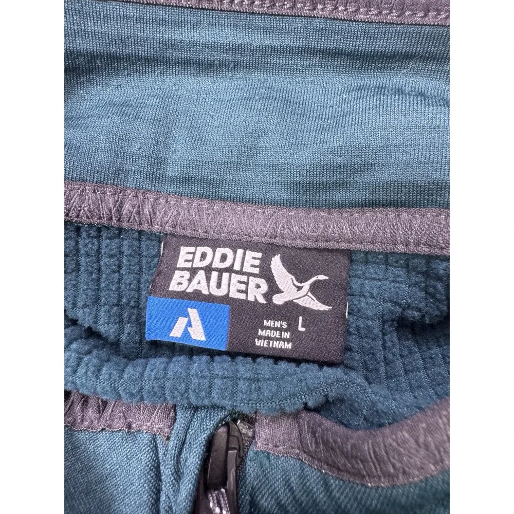 Eddie Bauer First Ascent Men's Large Blue 1/4 Zip Grid Fleece Pullover Outdoor